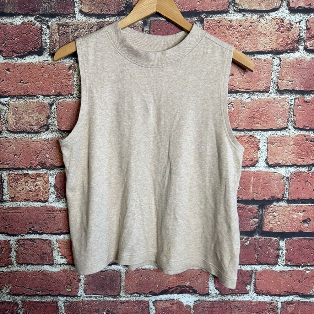 Pact Women's Mock Neck Shell Tan (Oatmeal) Tank Top Size M